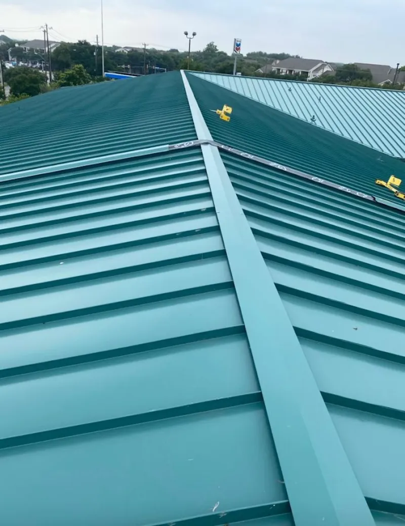 Green commercial metal roof ridge and valley for Metal Roof Repair in Glen Cove